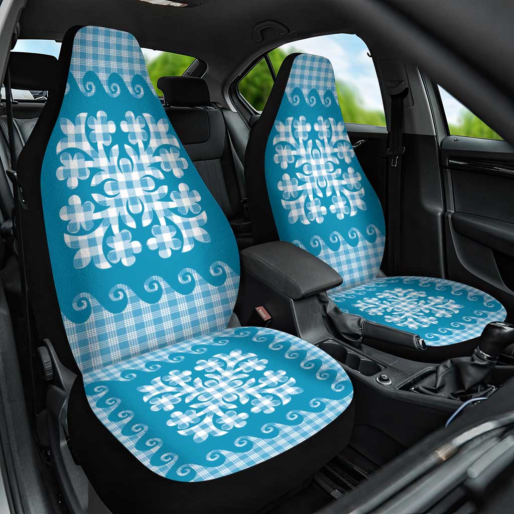 Blue Ulu Palaka Quilt Pattern Car Seat Cover Hawaii Culture Breadfruit LT9 One Size Blue - Polynesian Pride