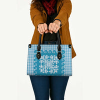 Blue Ulu Palaka Quilt Pattern Leather Bag Hawaii Culture Breadfruit LT9 - Polynesian Pride