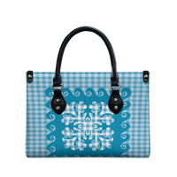 Blue Ulu Palaka Quilt Pattern Leather Bag Hawaii Culture Breadfruit LT9 - Polynesian Pride