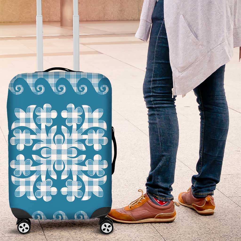 Blue Ulu Palaka Quilt Pattern Luggage Cover Hawaii Culture Breadfruit LT9 Blue - Polynesian Pride