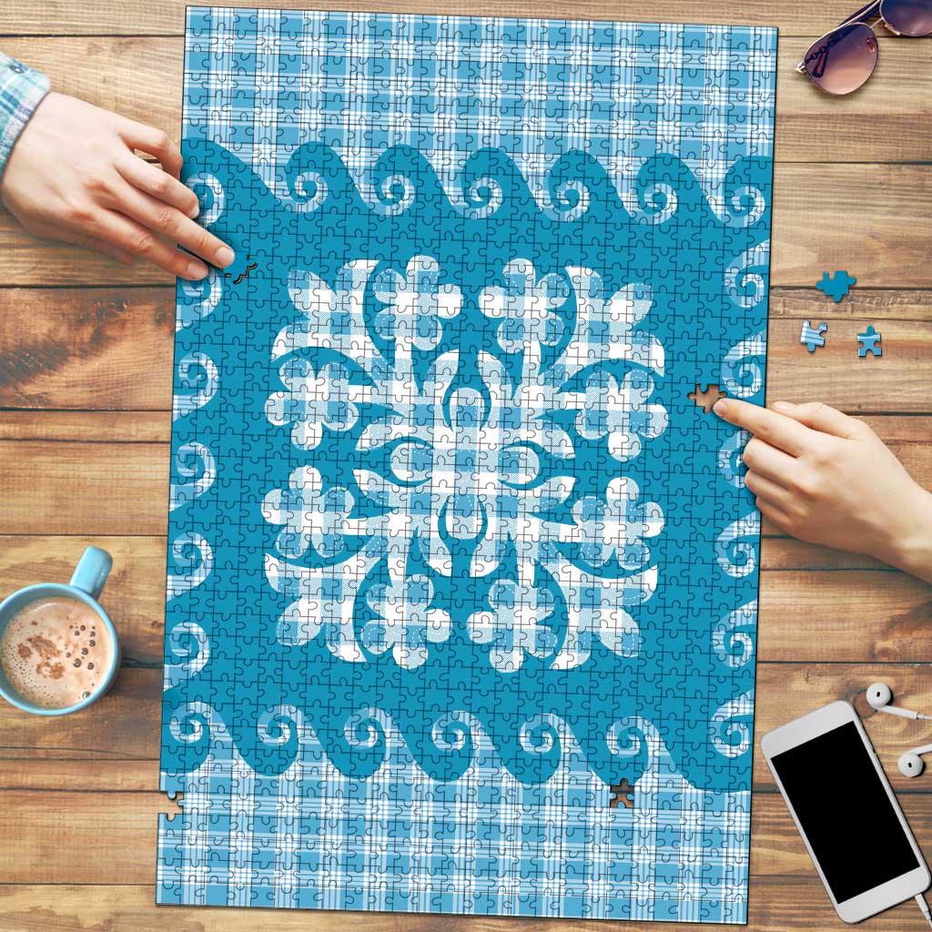 Blue Ulu Palaka Quilt Pattern Puzzle Hawaii Culture Breadfruit LT9 Blue - Polynesian Pride