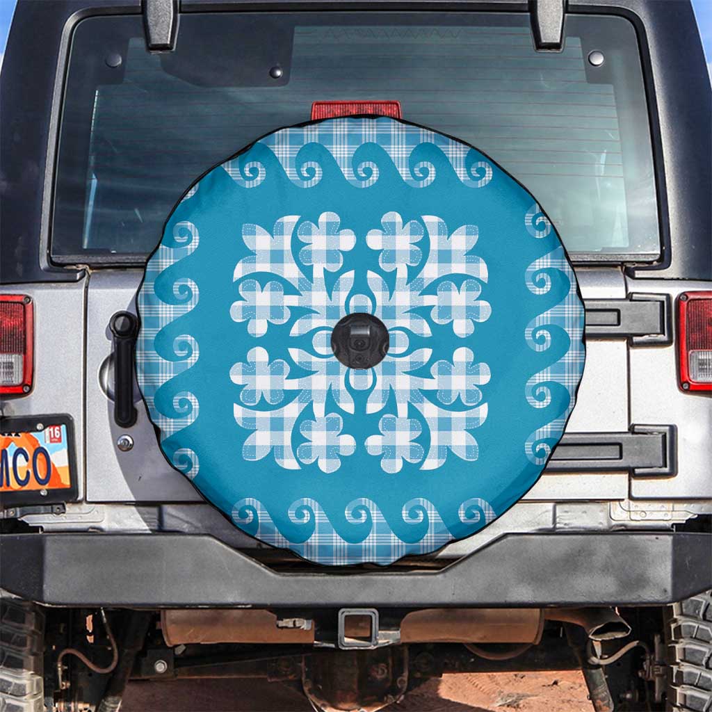 Blue Ulu Palaka Quilt Pattern Spare Tire Cover Hawaii Culture Breadfruit LT9 Blue - Polynesian Pride