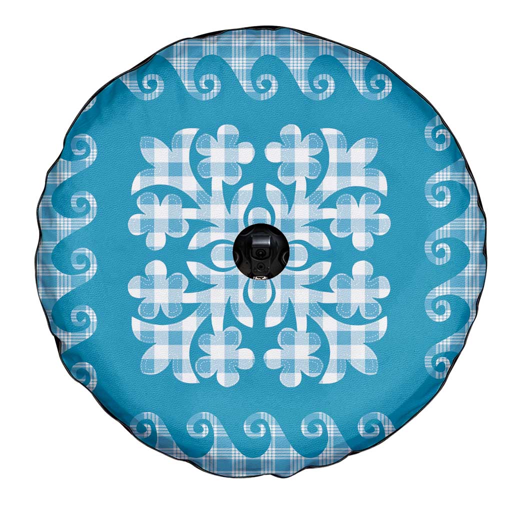 Blue Ulu Palaka Quilt Pattern Spare Tire Cover Hawaii Culture Breadfruit LT9 - Polynesian Pride