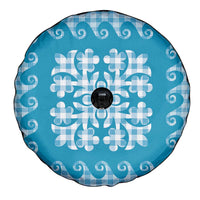 Blue Ulu Palaka Quilt Pattern Spare Tire Cover Hawaii Culture Breadfruit LT9 - Polynesian Pride