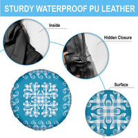 Blue Ulu Palaka Quilt Pattern Spare Tire Cover Hawaii Culture Breadfruit LT9 - Polynesian Pride