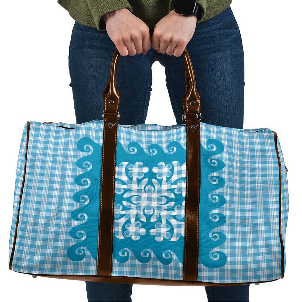 Blue Ulu Palaka Quilt Pattern Travel Bag Hawaii Culture Breadfruit LT9 Blue - Polynesian Pride