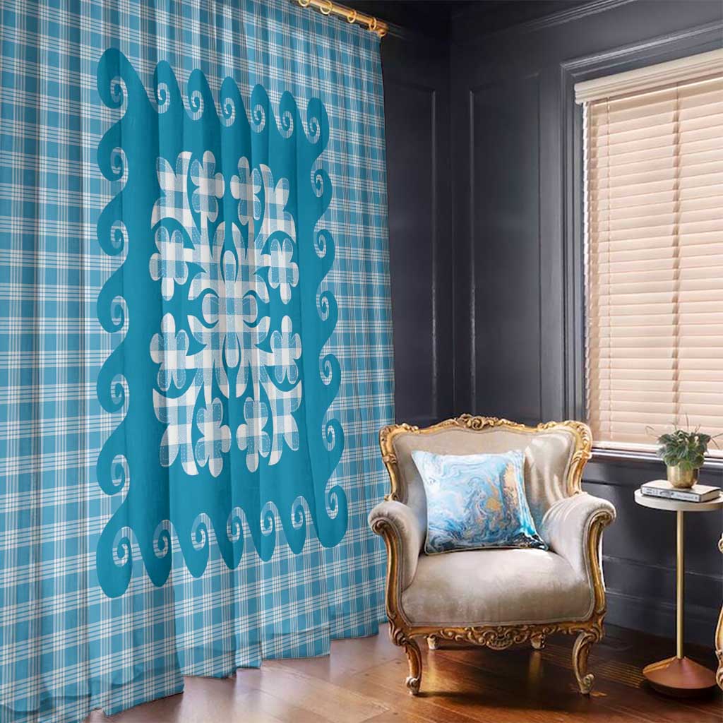Blue Ulu Palaka Quilt Pattern Window Curtain Hawaii Culture Breadfruit LT9 - Polynesian Pride