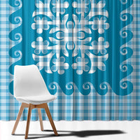 Blue Ulu Palaka Quilt Pattern Window Curtain Hawaii Culture Breadfruit LT9 - Polynesian Pride
