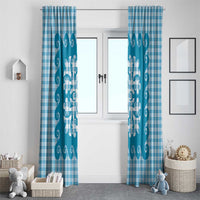 Blue Ulu Palaka Quilt Pattern Window Curtain Hawaii Culture Breadfruit LT9 - Polynesian Pride