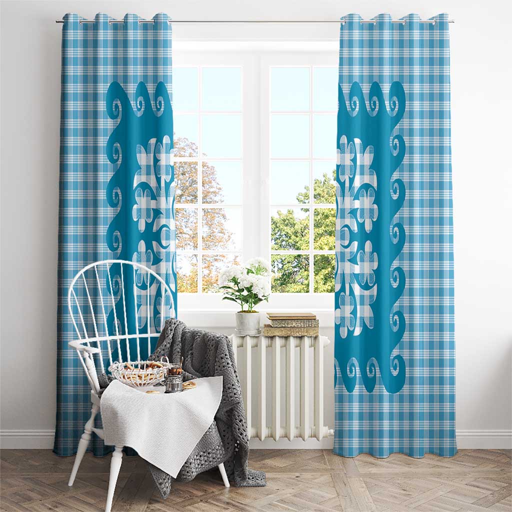 Blue Ulu Palaka Quilt Pattern Window Curtain Hawaii Culture Breadfruit LT9 - Polynesian Pride