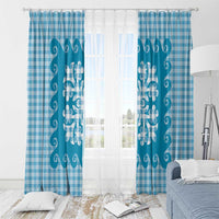 Blue Ulu Palaka Quilt Pattern Window Curtain Hawaii Culture Breadfruit LT9 - Polynesian Pride