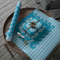 Blue Ulu Palaka Quilt Pattern Wrapping Paper Hawaii Culture Breadfruit LT9 - Polynesian Pride