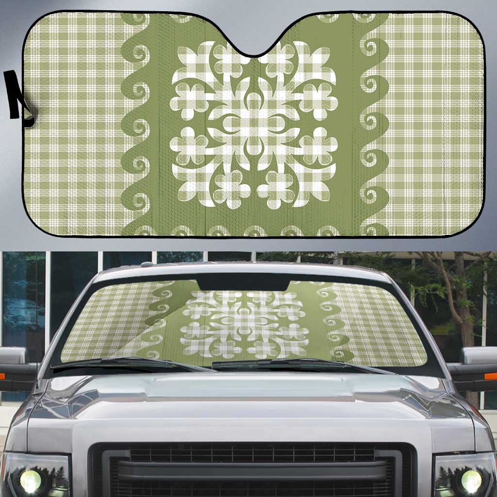 Green Ulu Palaka Quilt Pattern Auto Sun Shade Hawaii Culture Breadfruit LT9 Green - Polynesian Pride