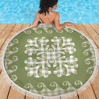 Green Ulu Palaka Quilt Pattern Beach Blanket Hawaii Culture Breadfruit LT9 - Polynesian Pride