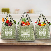 Green Ulu Palaka Quilt Pattern Grocery Bag Hawaii Culture Breadfruit LT9 3-pack One Size Green - Polynesian Pride
