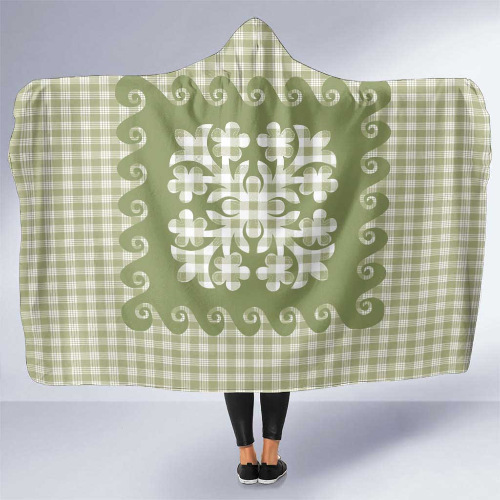 Green Ulu Palaka Quilt Pattern Hooded Blanket Hawaii Culture Breadfruit LT9 One Size Green - Polynesian Pride