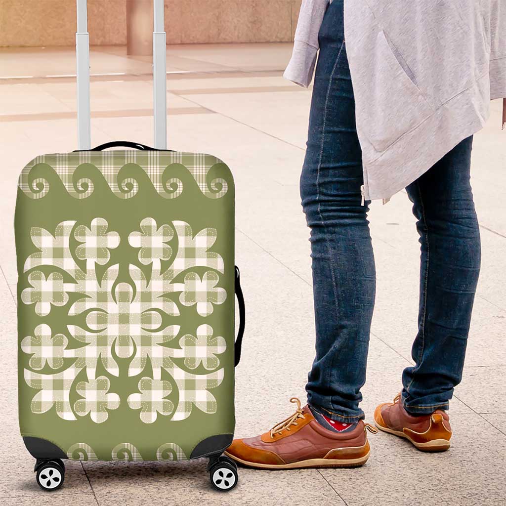 Green Ulu Palaka Quilt Pattern Luggage Cover Hawaii Culture Breadfruit LT9 Green - Polynesian Pride