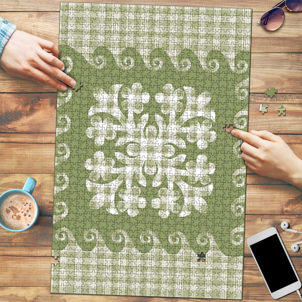 Green Ulu Palaka Quilt Pattern Puzzle Hawaii Culture Breadfruit LT9 Green - Polynesian Pride
