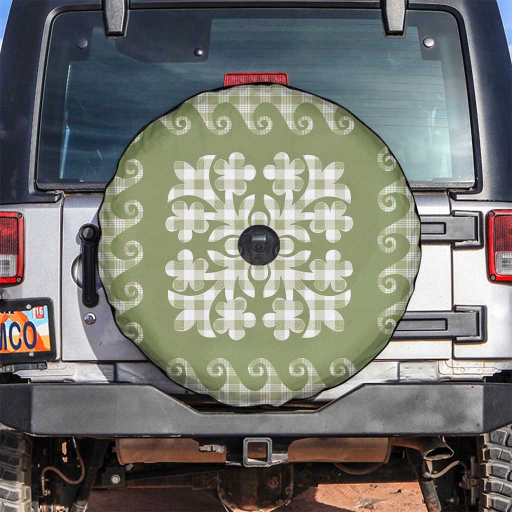 Green Ulu Palaka Quilt Pattern Spare Tire Cover Hawaii Culture Breadfruit LT9 Green - Polynesian Pride