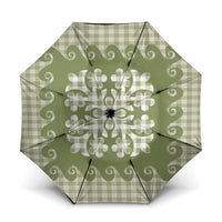 Green Ulu Palaka Quilt Pattern Umbrella Hawaii Culture Breadfruit LT9 One Size Folded 11.42 inch Opened Diameter 37.4 inch Green - Polynesian Pride