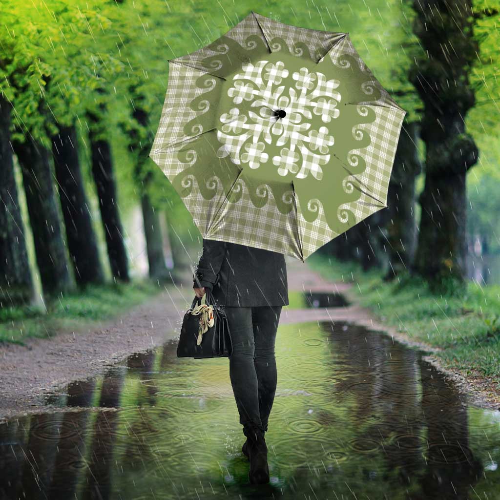 Green Ulu Palaka Quilt Pattern Umbrella Hawaii Culture Breadfruit LT9 - Polynesian Pride