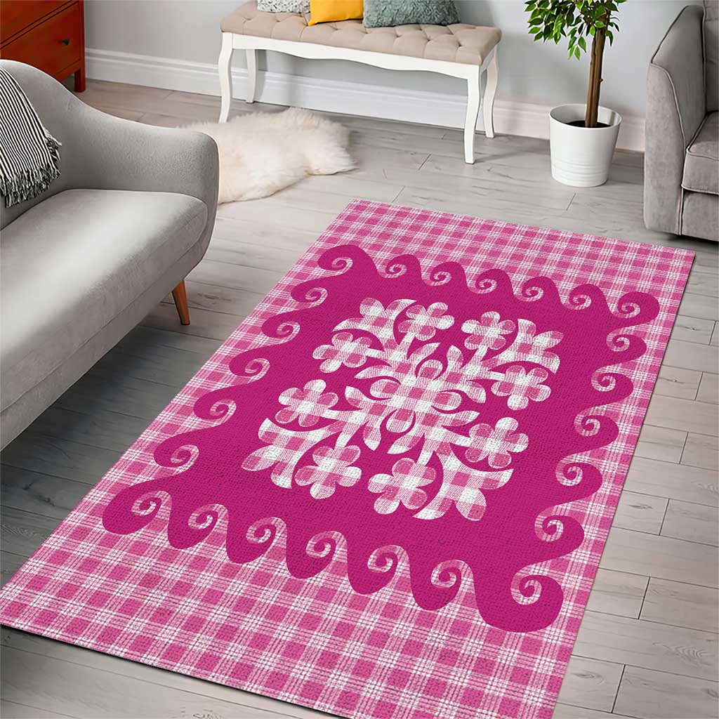 Pink Ulu Palaka Quilt Pattern Area Rug Hawaii Culture Breadfruit LT9 - Polynesian Pride