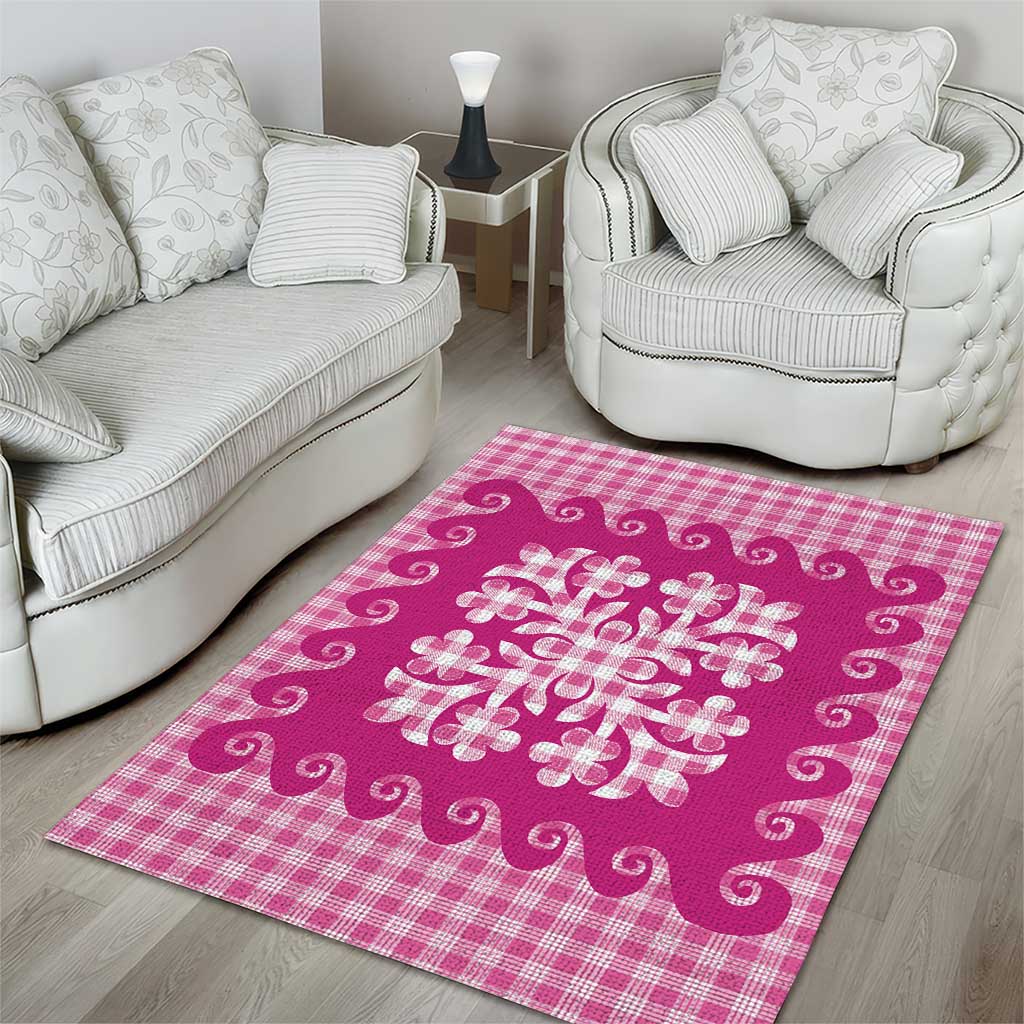 Pink Ulu Palaka Quilt Pattern Area Rug Hawaii Culture Breadfruit LT9 - Polynesian Pride