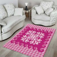 Pink Ulu Palaka Quilt Pattern Area Rug Hawaii Culture Breadfruit LT9 - Polynesian Pride