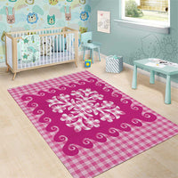 Pink Ulu Palaka Quilt Pattern Area Rug Hawaii Culture Breadfruit LT9 - Polynesian Pride
