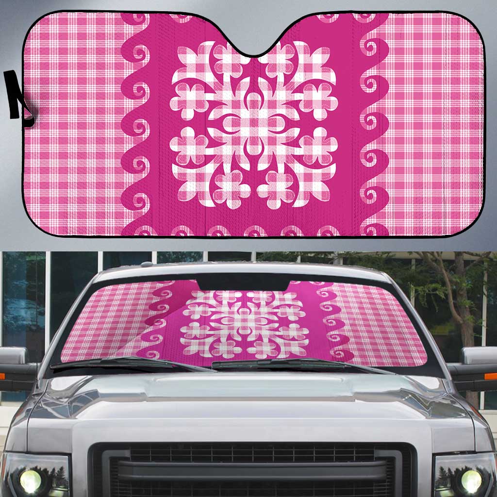Pink Ulu Palaka Quilt Pattern Auto Sun Shade Hawaii Culture Breadfruit LT9 Pink - Polynesian Pride