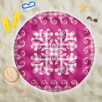 Pink Ulu Palaka Quilt Pattern Beach Blanket Hawaii Culture Breadfruit LT9 One Size 150cm Pink - Polynesian Pride