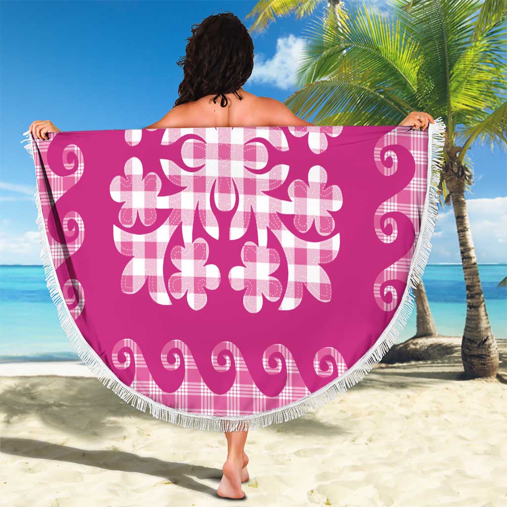 Pink Ulu Palaka Quilt Pattern Beach Blanket Hawaii Culture Breadfruit LT9 - Polynesian Pride