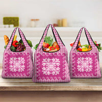 Pink Ulu Palaka Quilt Pattern Grocery Bag Hawaii Culture Breadfruit LT9 3-pack One Size Pink - Polynesian Pride