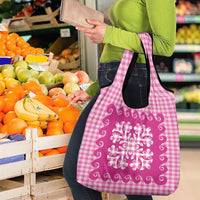 Pink Ulu Palaka Quilt Pattern Grocery Bag Hawaii Culture Breadfruit LT9 - Polynesian Pride