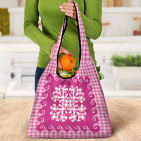 Pink Ulu Palaka Quilt Pattern Grocery Bag Hawaii Culture Breadfruit LT9 - Polynesian Pride