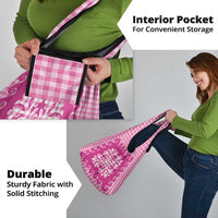 Pink Ulu Palaka Quilt Pattern Grocery Bag Hawaii Culture Breadfruit LT9 - Polynesian Pride