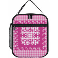 Pink Ulu Palaka Quilt Pattern Lunch Bag Hawaii Culture Breadfruit LT9 10.2 × 8.3 × 4.3 inch Pink - Polynesian Pride