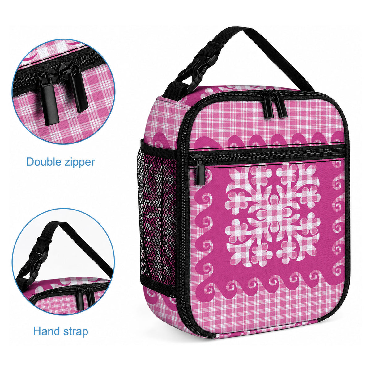 Pink Ulu Palaka Quilt Pattern Lunch Bag Hawaii Culture Breadfruit LT9 - Polynesian Pride