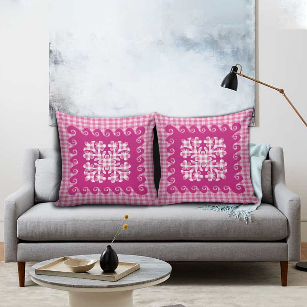 Pink Ulu Palaka Quilt Pattern Pillow Cover Hawaii Culture Breadfruit LT9 - Polynesian Pride
