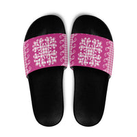 Pink Ulu Palaka Quilt Pattern Slide Sandals Hawaii Culture Breadfruit LT9 Pink - Polynesian Pride
