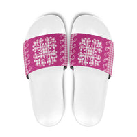 Pink Ulu Palaka Quilt Pattern Slide Sandals Hawaii Culture Breadfruit LT9 Pink - Polynesian Pride