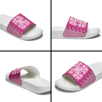 Pink Ulu Palaka Quilt Pattern Slide Sandals Hawaii Culture Breadfruit LT9 - Polynesian Pride