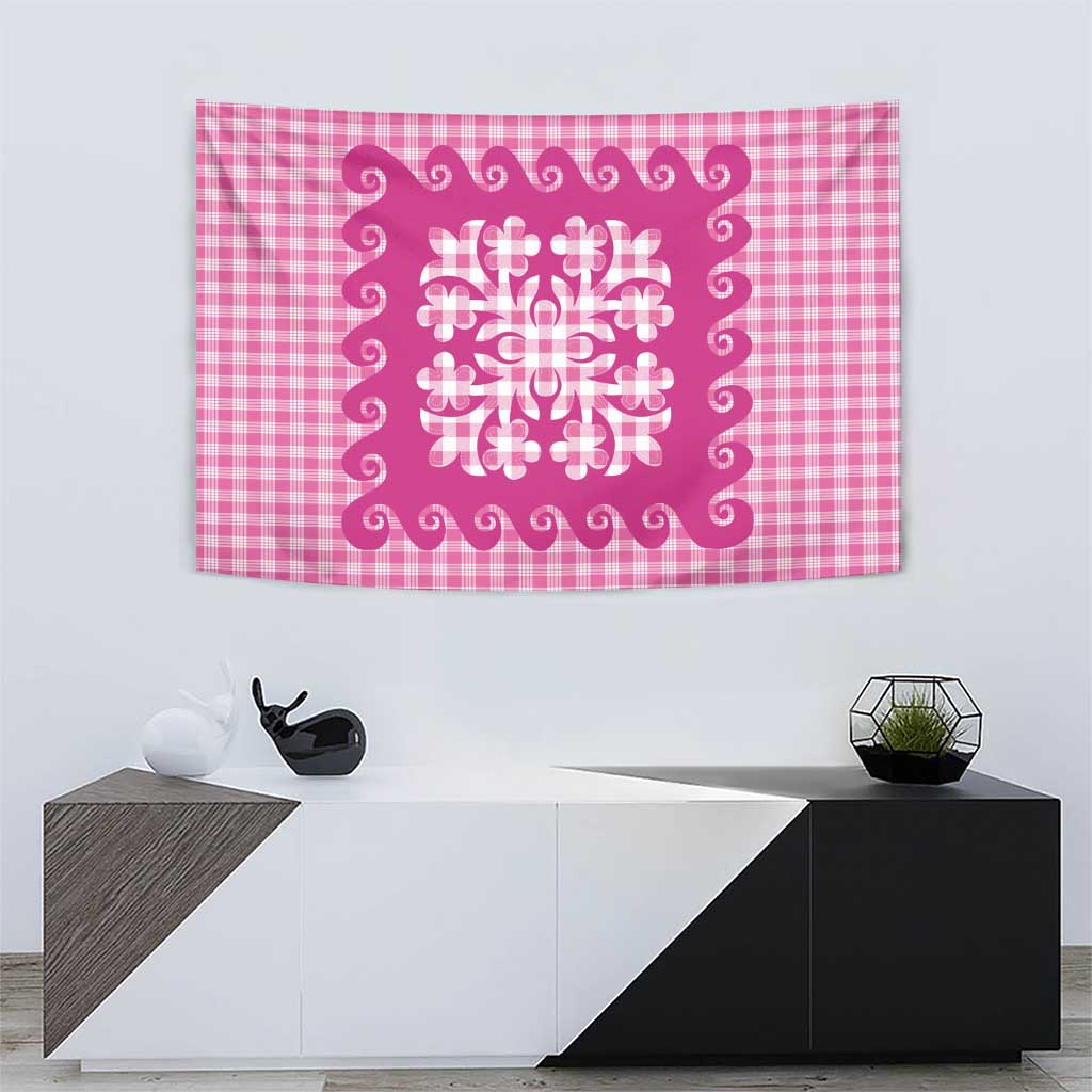Pink Ulu Palaka Quilt Pattern Tapestry Hawaii Culture Breadfruit LT9 - Polynesian Pride