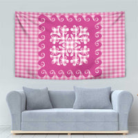 Pink Ulu Palaka Quilt Pattern Tapestry Hawaii Culture Breadfruit LT9 - Polynesian Pride