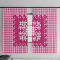 Pink Ulu Palaka Quilt Pattern Window Curtain Hawaii Culture Breadfruit LT9 With Hooks Pink - Polynesian Pride