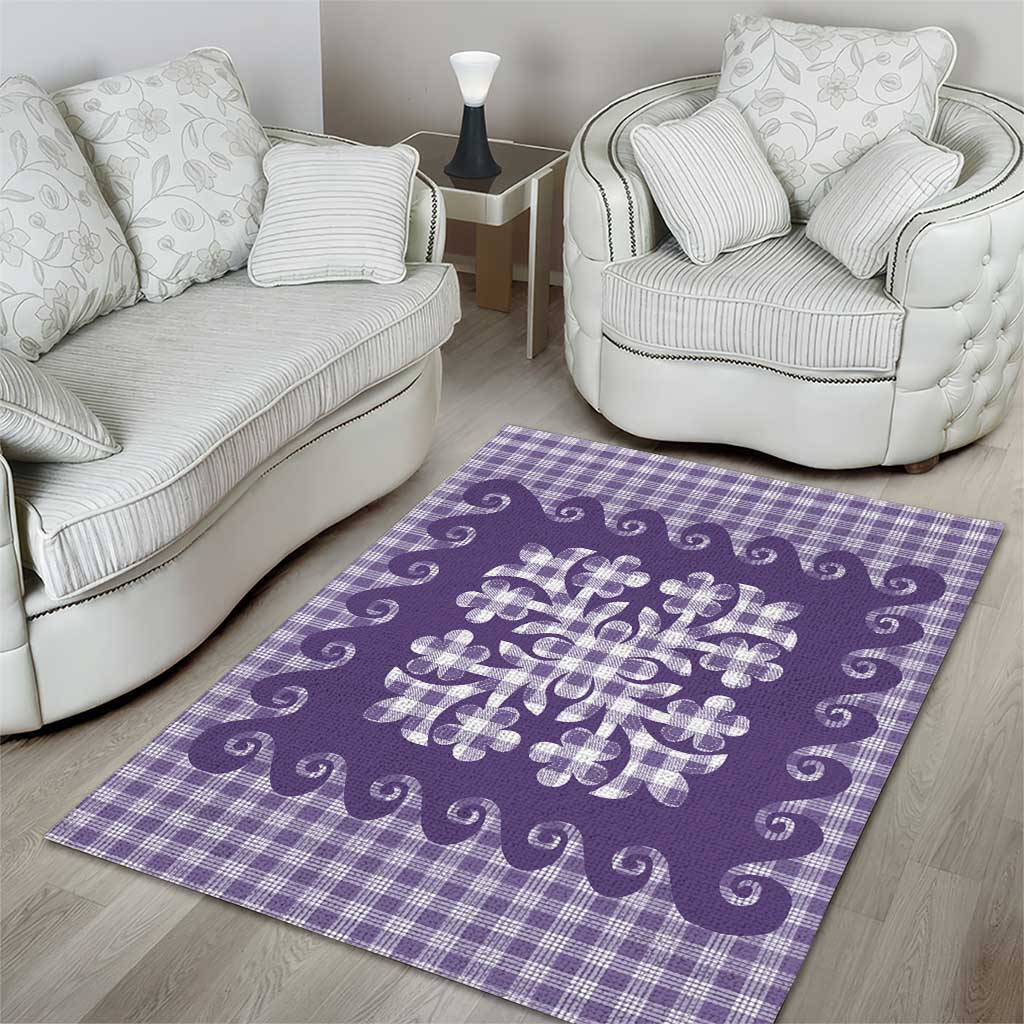 Purple Ulu Palaka Quilt Pattern Area Rug Hawaii Culture Breadfruit LT9 - Polynesian Pride