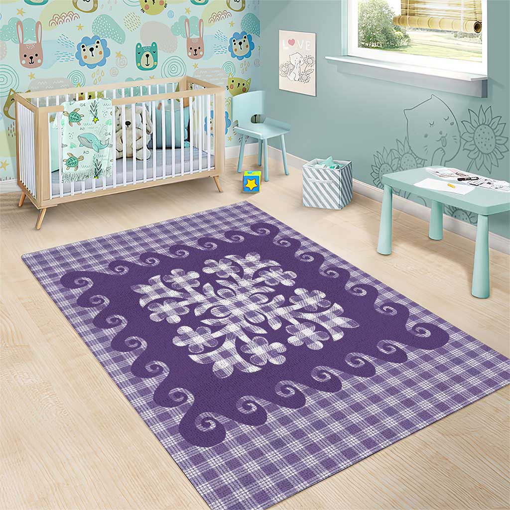 Purple Ulu Palaka Quilt Pattern Area Rug Hawaii Culture Breadfruit LT9 - Polynesian Pride