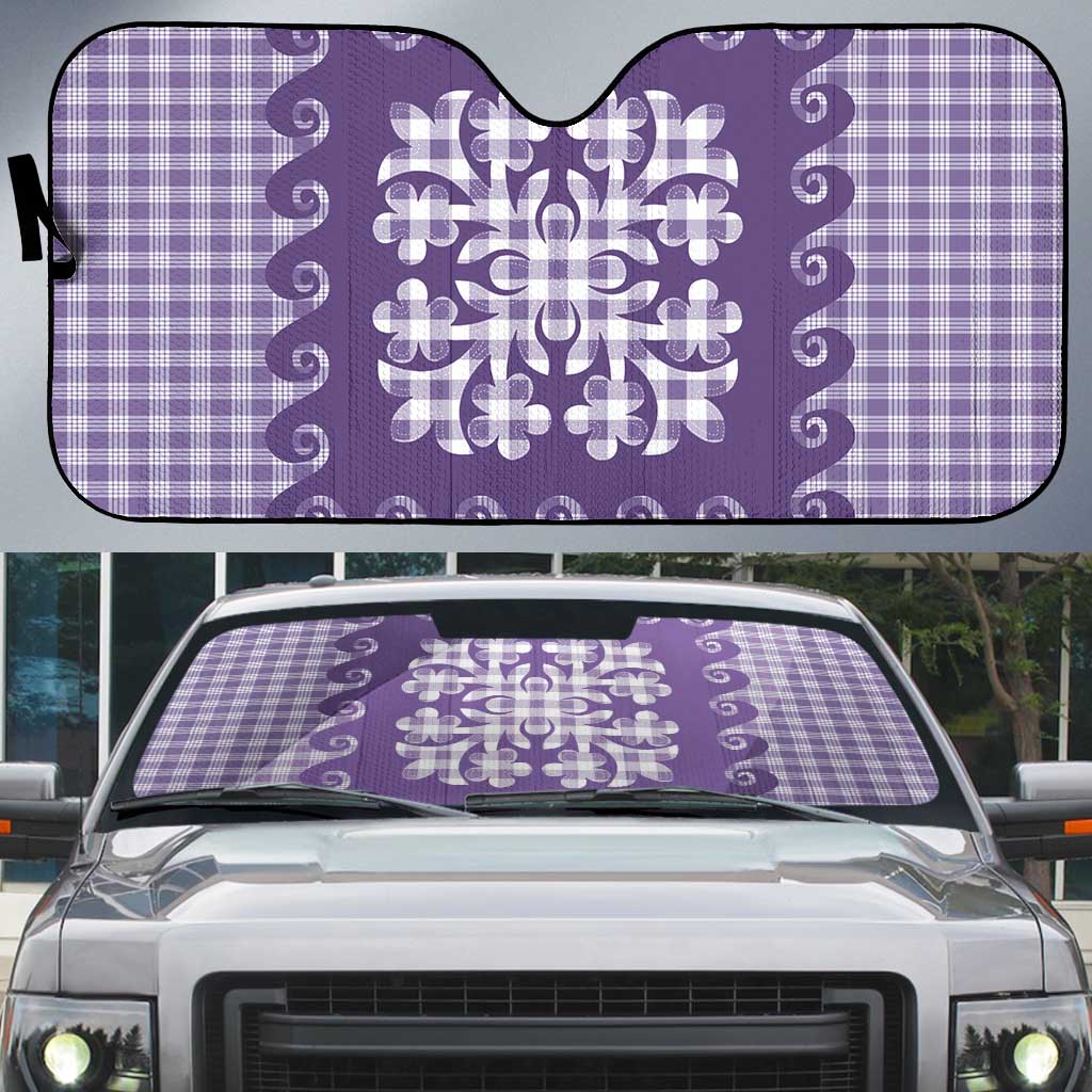 Purple Ulu Palaka Quilt Pattern Auto Sun Shade Hawaii Culture Breadfruit LT9 Purple - Polynesian Pride