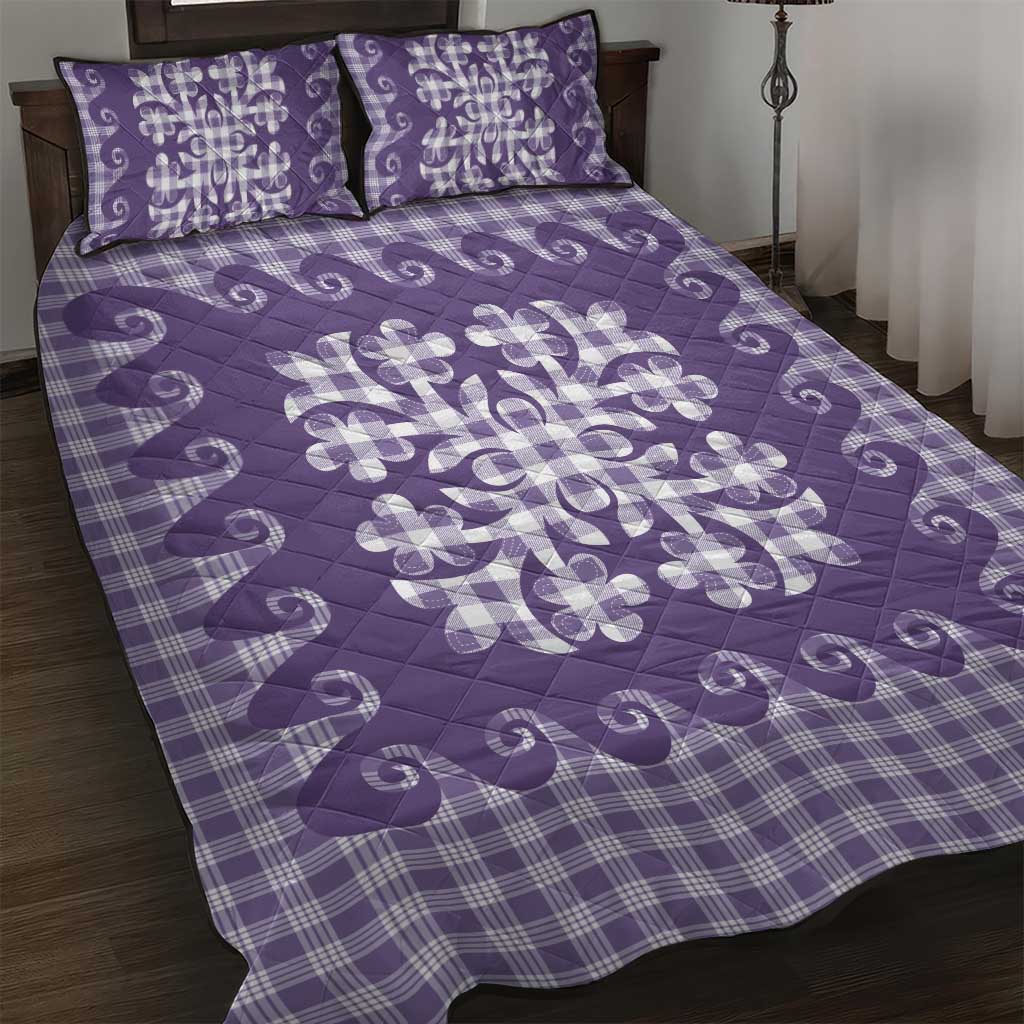 Purple Ulu Palaka Quilt Pattern Quilt Bed Set Hawaii Culture Breadfruit LT9 Purple - Polynesian Pride