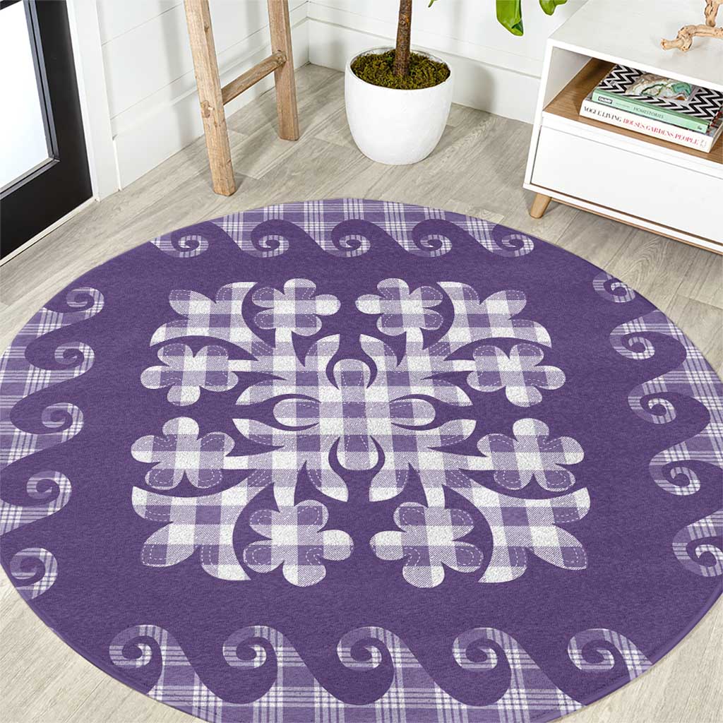 Purple Ulu Palaka Quilt Pattern Round Carpet Hawaii Culture Breadfruit LT9 Purple - Polynesian Pride